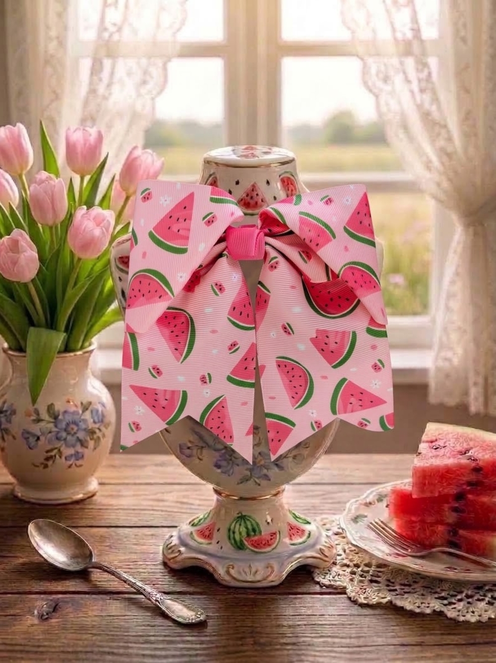 Large Pink Watermelon Themed Hairbow